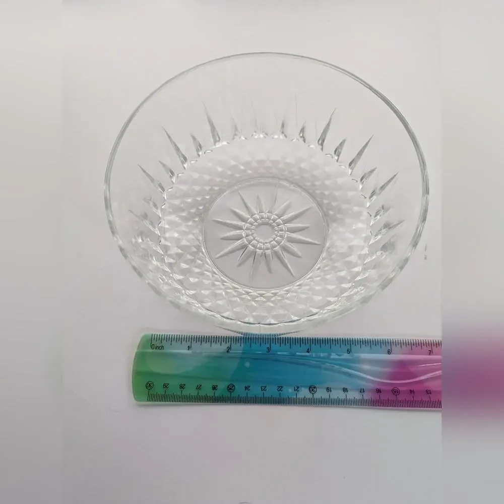 Vintage Arcoroc France Diamond Cut Clear Glass Sunburst Small Serving Bowl